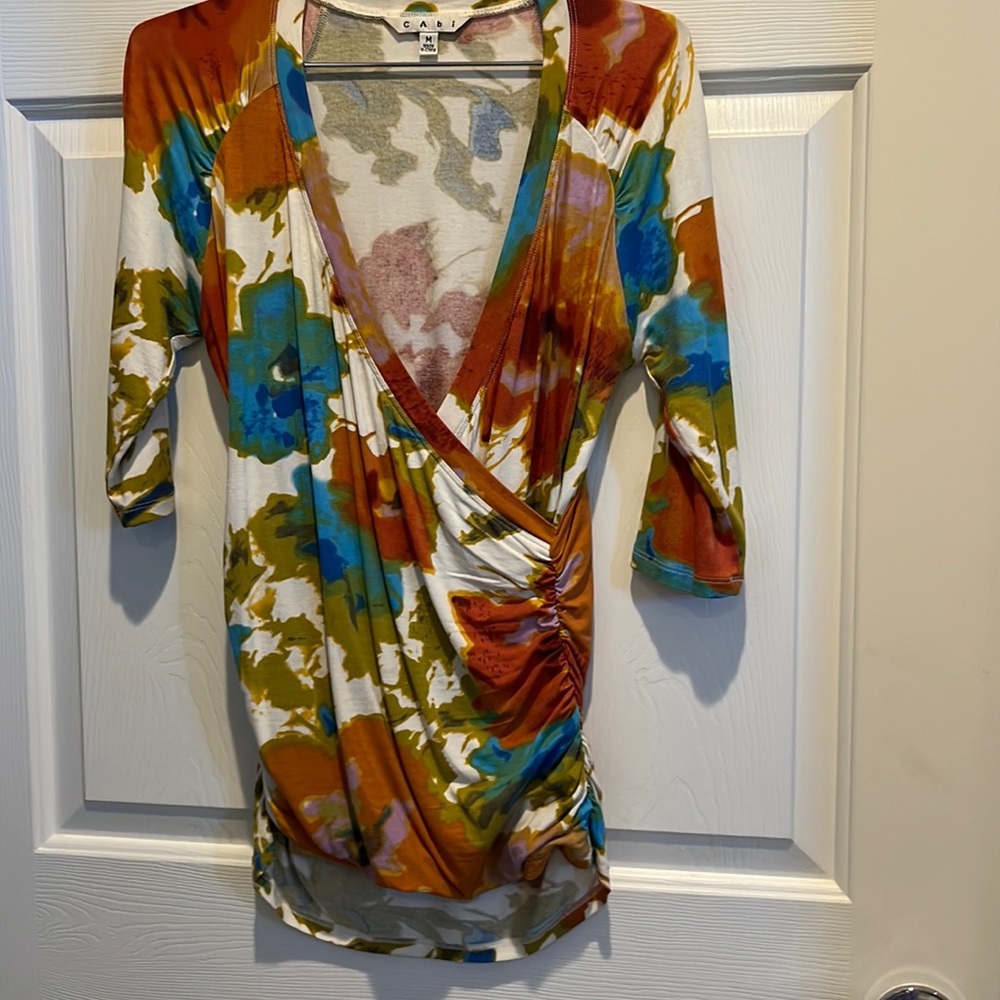 CABi v-neck abstract floral print top